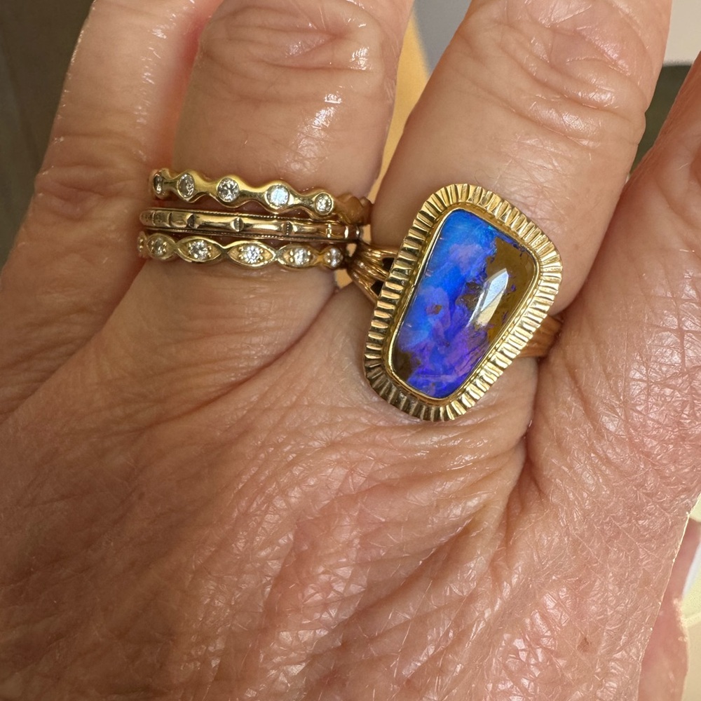 14k Solid Yellow Gold Boulder Opal Ring Signed Size 7 6.8 Grams